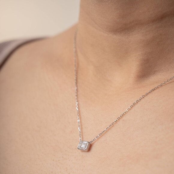 NWT Gabriette Emerald Cut Bezel Necklace // Sterling Silver + 1ct Diamond - Picture 6 of 7